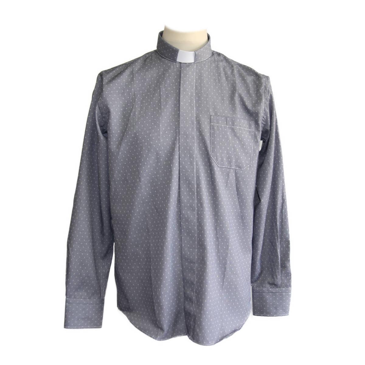 Camicia clergy croci manica lunga grigio